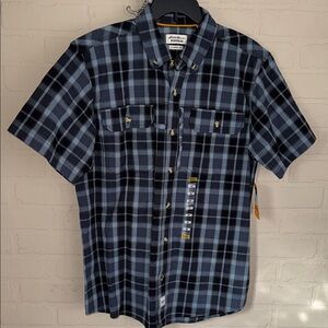 Eddie Bauer shirt blue black Plaid Button Down Shirt medium NEW workwear